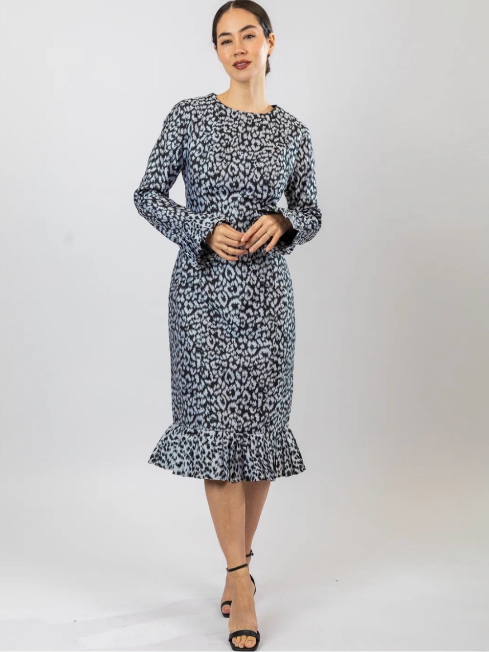 Animal Print long Sleeve Midi Dress